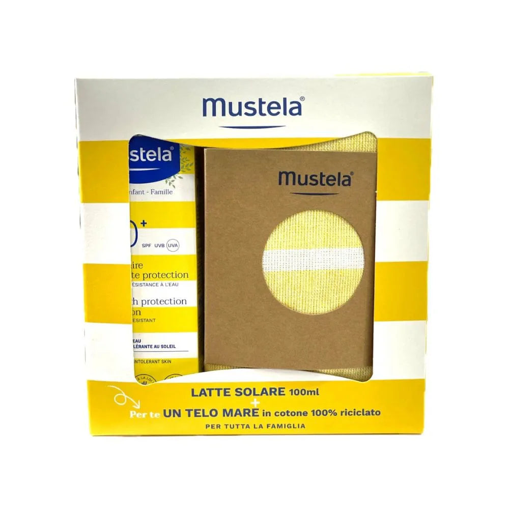 Mustela Latte Solare SPF50+ Protezione Alta per Bambini 100ml + Telo Mare